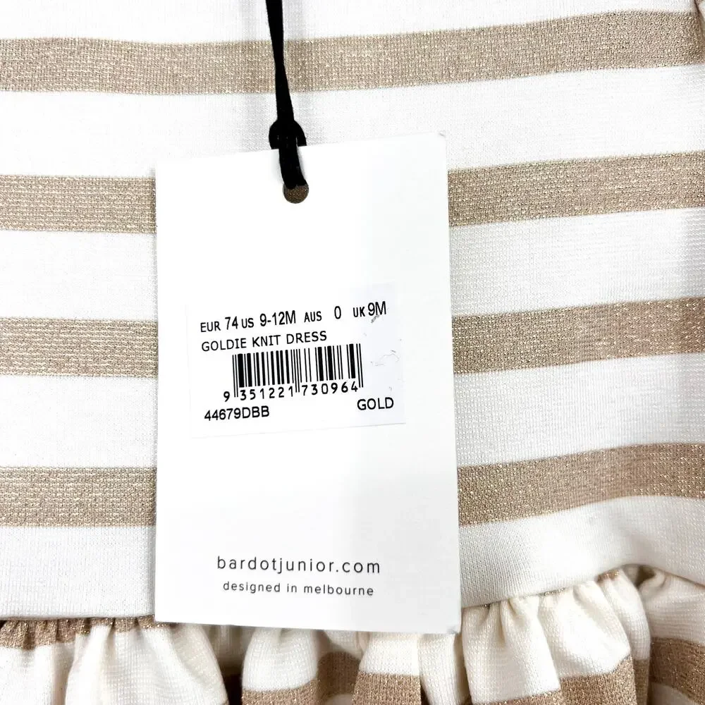 BARDOT Goldie Knit Dress BABY 9-12 Months White Gold Striped Long Sleeve NWT